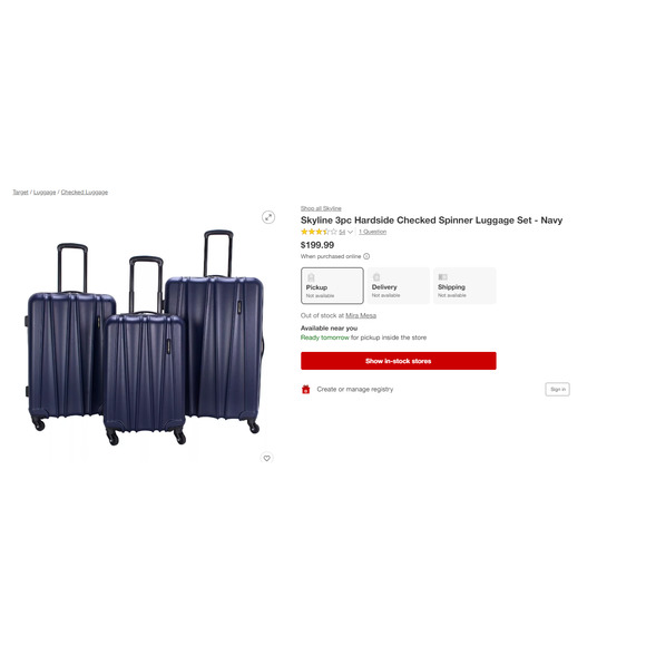 SKYLINE Bags Skyline 3pc Hardside Checked Spinner Luggage Set Navy